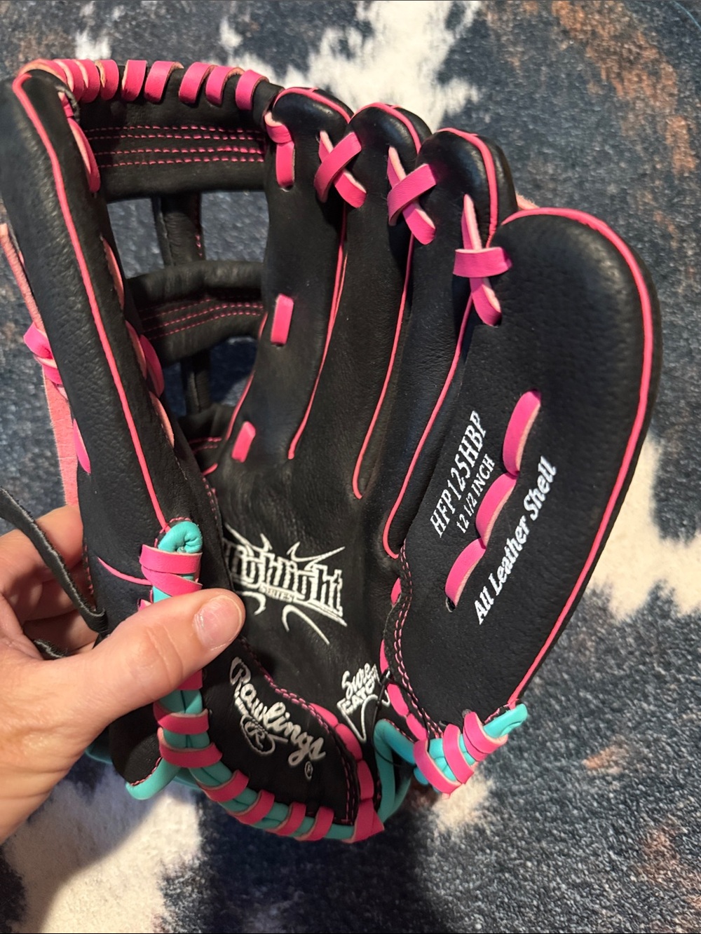 Rawlings Black Glove with Pink Lacing and Teal Trim - Picture 2 of 3